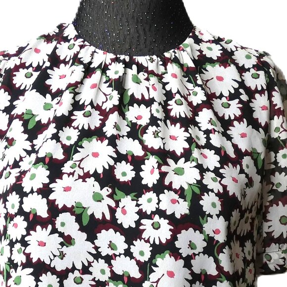 Chiffon Blouse Sz 4 Daisies Black Floral Short Sleeve French Connection Quality - Picture 6 of 6